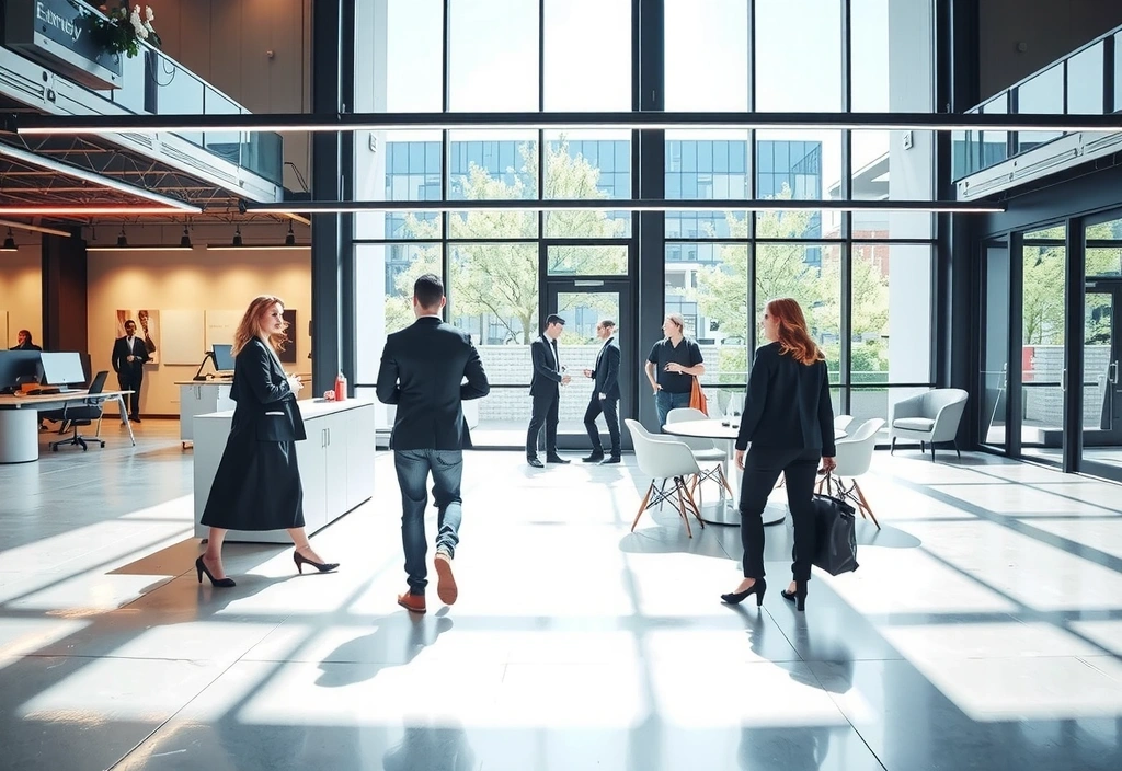 Modern office interior with team collaboration